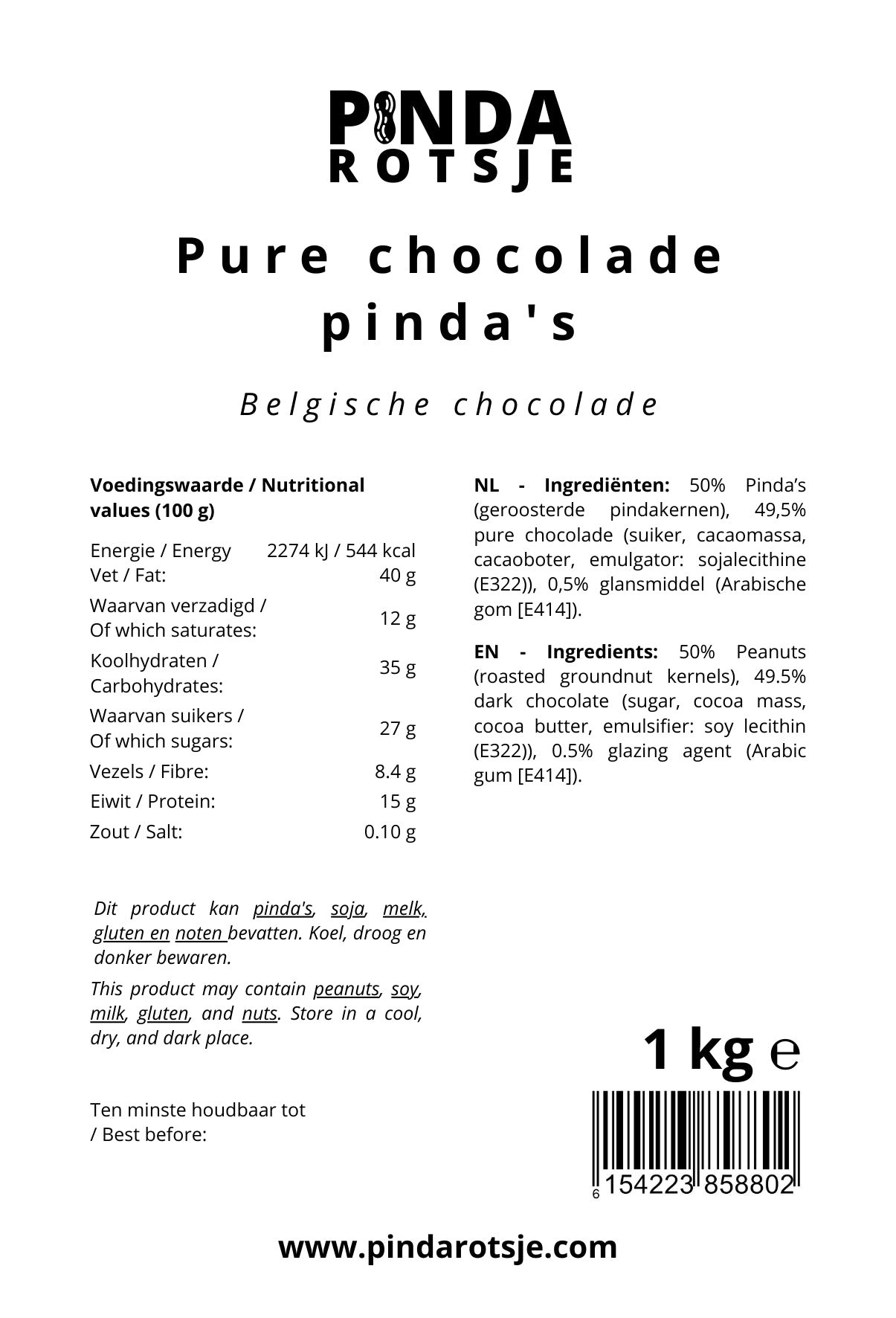 Pure chocolade pinda's 1 kg - Afbeelding 2